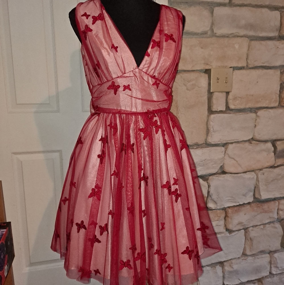Butterfly vintage inspired red tulle party dress